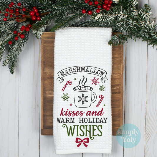 Marshmallow Kisses and Warm Holiday Wishes Christmas Kitchen Towel