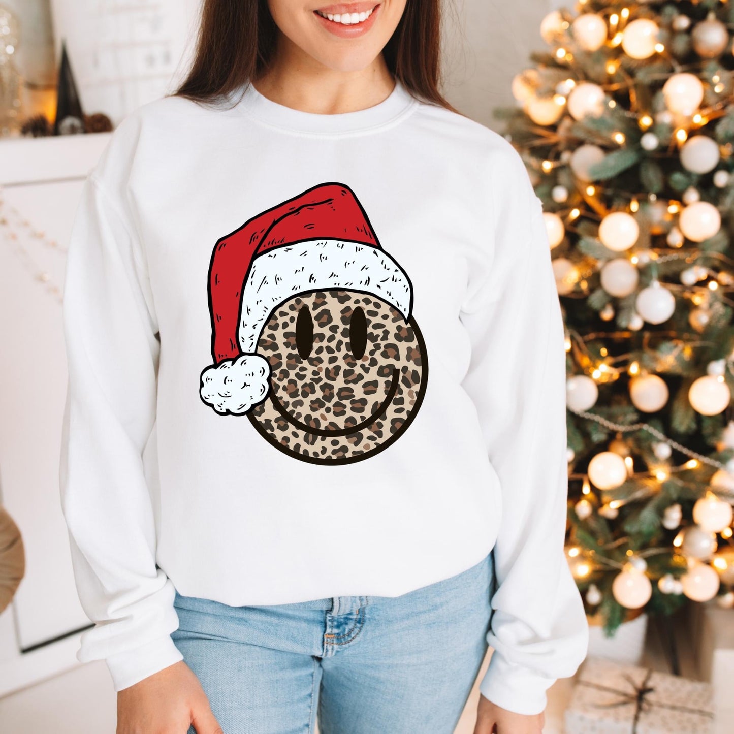 Leopard Happy Face Christmas Sweatshirt
